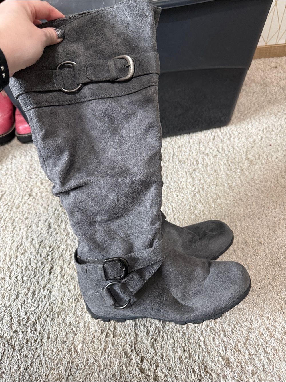 Women's Maurice’s Tall Buckle Accent Gray Boots